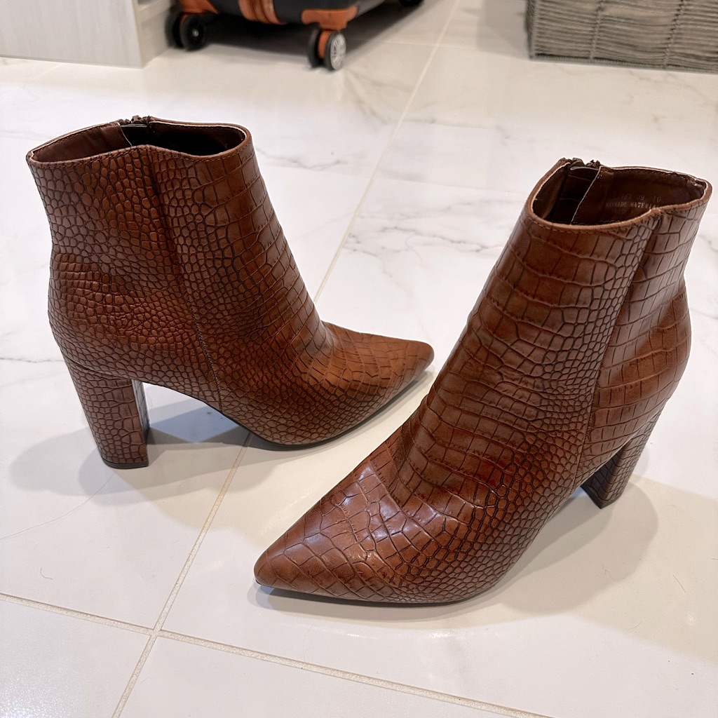 Brown Leather Crocodile Booties